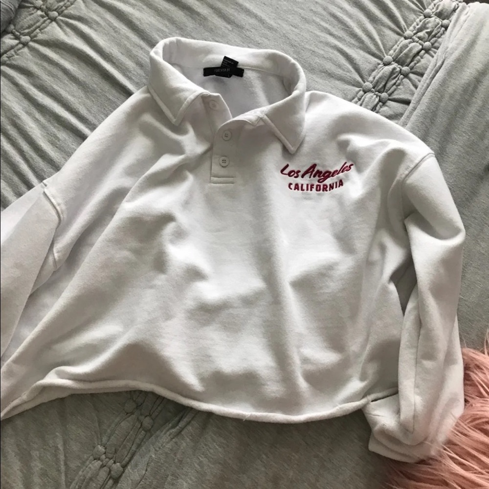 FOREVER 21 CROPPED POLO PULLOVER